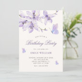 Invitation Papillon floral violet anniversaire (Debout devant)
