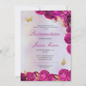 Invitation Papillon floral violet élégant Quinceañera (Devant)