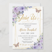 Invitation Papillon floral violet Lilac Anniversaire Retraite (Devant)