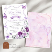 Invitation Papillon floral violet Lilac Première communion sa