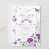 Invitation Papillon floral violet Lilac Première communion sa (Devant)