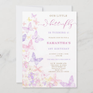 Invitation Papillon Floral Violet Rose Anniversaire
