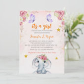 Invitation Papillon floral violet rose ET elophant (Debout devant)