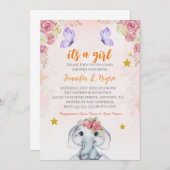 Invitation Papillon floral violet rose ET elophant (Devant / Derrière)