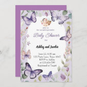 Invitation Papillon Floralité de verdure violette Fille (Devant / Derrière)