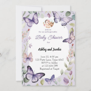 Invitation Papillon Floralité de verdure violette Fille 