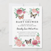 Invitation Papillon Florals rose bébé Baby shower fille (Devant)