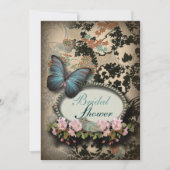 Invitation papillon français à fleurs victoriennes (Devant)