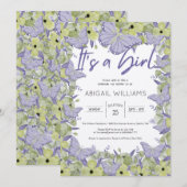 Invitation Papillon français et fleur mignon Baby shower fill (Devant / Derrière)