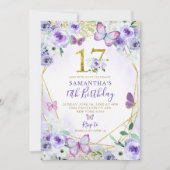 Invitation Papillon géométrique violet et or 17e anniversaire (Devant)