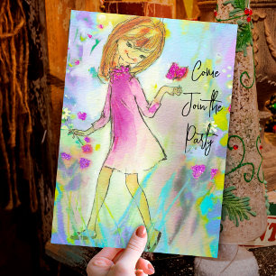 Invitation Papillon girly vintage rétro Noël nouvel an