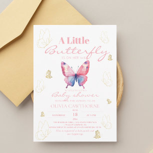 Invitation Papillon Gold Baby Girl Douche
