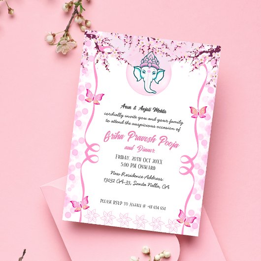 Invitation Papillon Griha Pravesh indien hindou