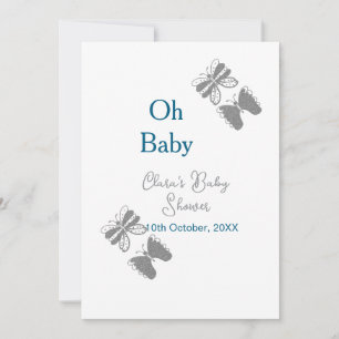Invitation Papillon gris bleu baby shower oh bébé moderne tex