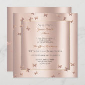 Invitation Papillon gris Oriental bleu rose pâle (Devant / Derrière)