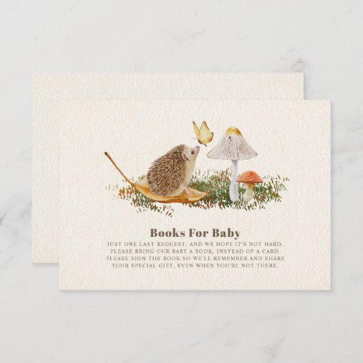 Invitation Papillon Hérisson Champignons Livres Pour Baby sho (Devant / Derrière)