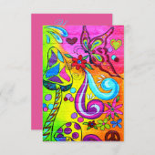 Invitation papillon hippie colorée (Devant / Derrière)