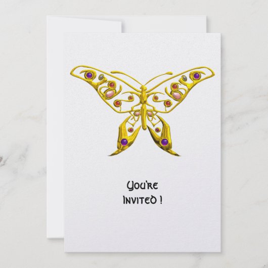 Invitation PAPILLON HYPER D'OR AVEC GEMMES Blanc (Devant)
