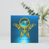 Invitation PAPILLON HYPER MONOGRAMME, bleu turquoise aquamari (Debout devant)