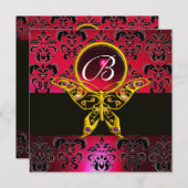 Invitation PAPILLON HYPER MONOGRAMME Damas Rouge Bourgogne Bi (Devant / Derrière)