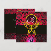 Invitation PAPILLON HYPER MONOGRAMME Rouge Bourgogne Damassé (Devant / Derrière)