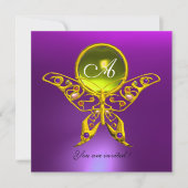 Invitation PAPILLON HYPER MONOGRAMME, topaze jaune , violet (Devant)