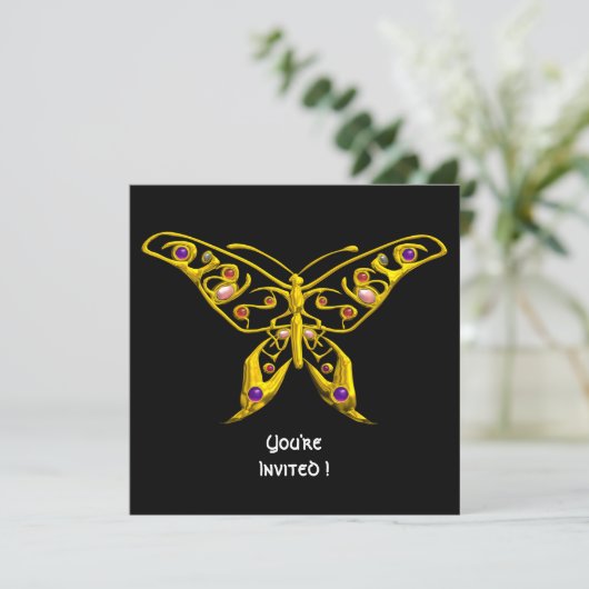 Invitation PAPILLON HYPER OR, GEMMES Mariage Noir (Debout devant)