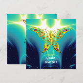 Invitation PAPILLON HYPER OR, Gemmes, Vagues Fractales Bleu s (Devant / Derrière)