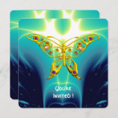 Invitation PAPILLON HYPER OR, Vagues Fractales Bleu Turquoise (Devant / Derrière)