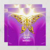 Invitation PAPILLON HYPER rose fuchsia violet champagne (Devant / Derrière)
