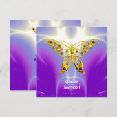 Invitation PAPILLON HYPER violet fuchsia champagne pourpre (Devant / Derrière)