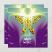 Invitation PAPILLON HYPER violet vert champagne (Devant / Derrière)
