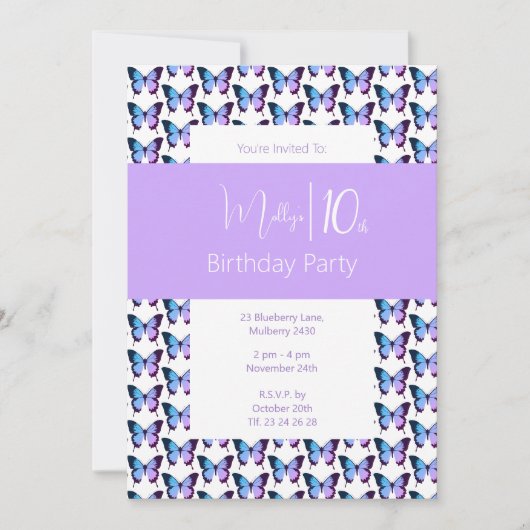 Invitation Papillon illusima Motif Violet 10e Anniversaire (Devant)