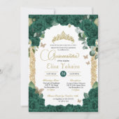 Invitation Papillon Jade Green Rose et Gold Quinceanera (Devant)