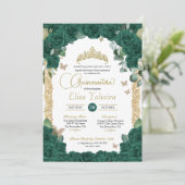 Invitation Papillon Jade Green Rose et Gold Quinceanera (Debout devant)