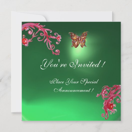 Invitation PAPILLON JADE VERT rose vif, rouge (Dos)