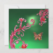Invitation PAPILLON JADE VERT rose vif, rouge (Devant)