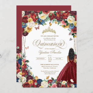 Invitation Papillon Jardin Bourgogne Fleurs Quinceanera