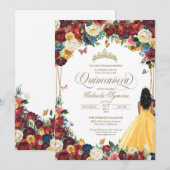 Invitation Papillon Jardin Gown Jaune Quinceanera Florale (Devant / Derrière)