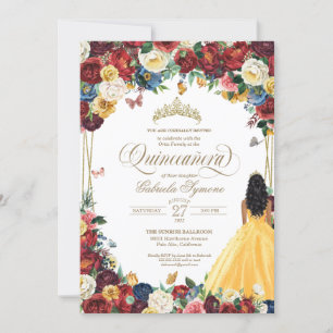 Invitation Papillon Jardin Gown Jaune Quinceanera Florale