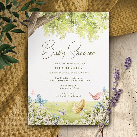 Invitation Papillon Jardin mignon Baby shower de printemps Wh