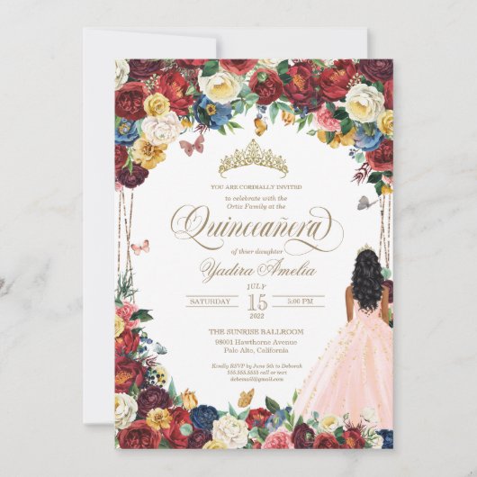 Invitation Papillon Jardin rose pâle Quinceanera (Devant)