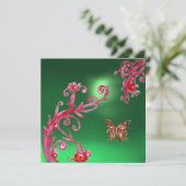 Invitation PAPILLON JASPE VERT rose vif, rouge (Debout devant)