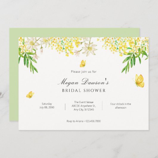 Invitation Papillon jaune fleuri plante douche de nage (Devant / Derrière)
