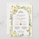 Invitation Papillon jaune soleil en or Aquarelle Quinceañera (Devant)