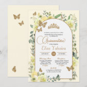 Invitation Papillon jaune soleil en or Aquarelle Quinceañera (Devant / Derrière)