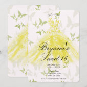 Invitation Papillon jaune vert robe de danse douce 16e fête (Devant / Derrière)