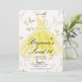 Invitation Papillon jaune vert robe de danse douce 16e fête (Debout devant)