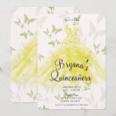Invitation Papillon jaune vert robe de danse Quinceañera (Devant / Derrière)