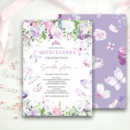 Invitation Papillon lavande à thème Quinceanera